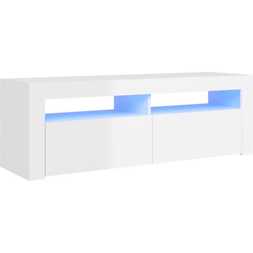 Maison Chic TV omarica - TV stojalo - Televizijska omarica z LED lučkami visok sijaj bela 120x35x40 cm, (21700576) Slike