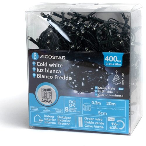 Aigostar led spolja&amp;scaron;nje božićne lampice 400xLED/8 funkcija 4xAA 20,3 m hladno-bele Slike