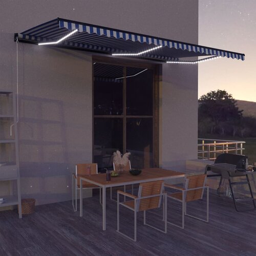 VidaXL Ročno zložljiva tenda z LED lučmi 600x300 cm modra in bela Slike