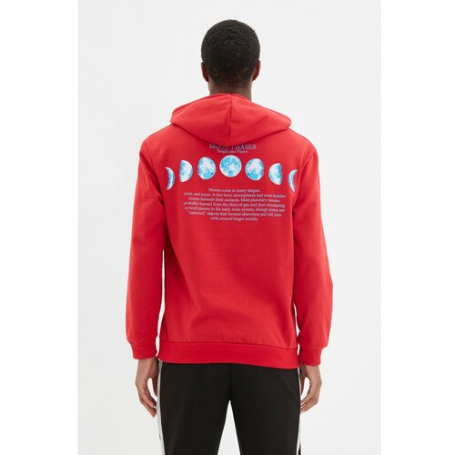 Trendyol red men's regular fit long sleeve hooded printed sweatshirt Slike