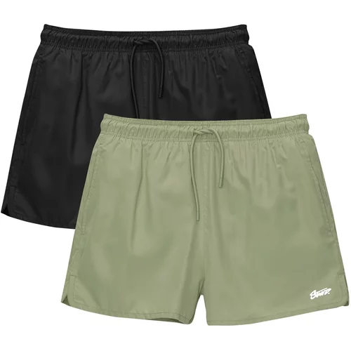 Pull&Bear Kratke kopalne hlače pastelno zelena / črna / srebrna / bela