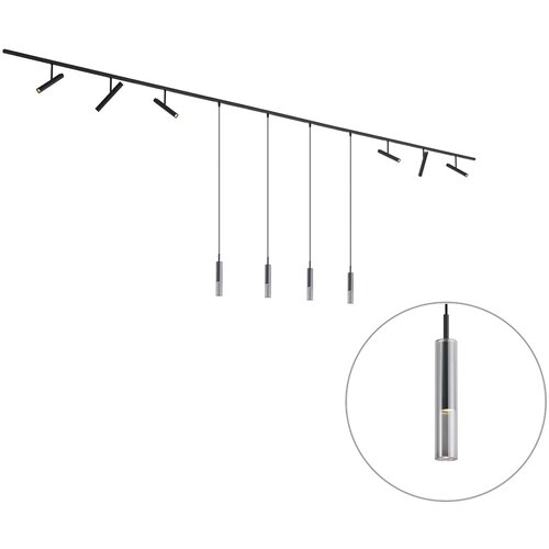 QAZQA Modern railsysteem zwart met 6 spots en 4 hanglampen zwart 1-fase - Slimline Avery Loyce Cene