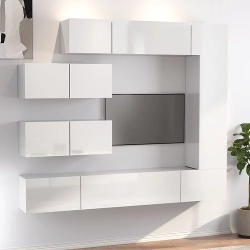 vidaXL Komplet TV omaric 7-delni visok sijaj bel inženirski les