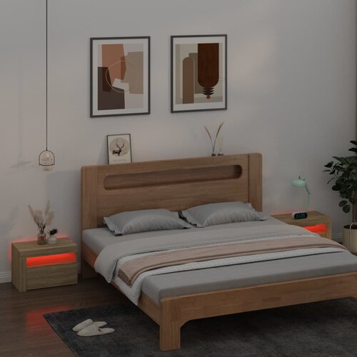  Noćni ormarići 2 kom s LED svjetlima boja hrasta 60x35x40 cm Slike