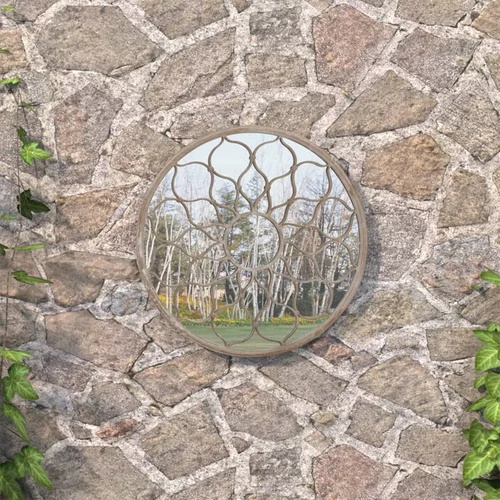 vidaXL vrtno ogledalo peščeno 60x3 cm železno okroglo zunanje