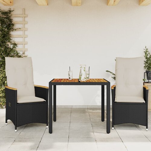 3-dijelni bistro set s jastucima crni od poliratana Crna 90 x 90 x 75 cm Cijene