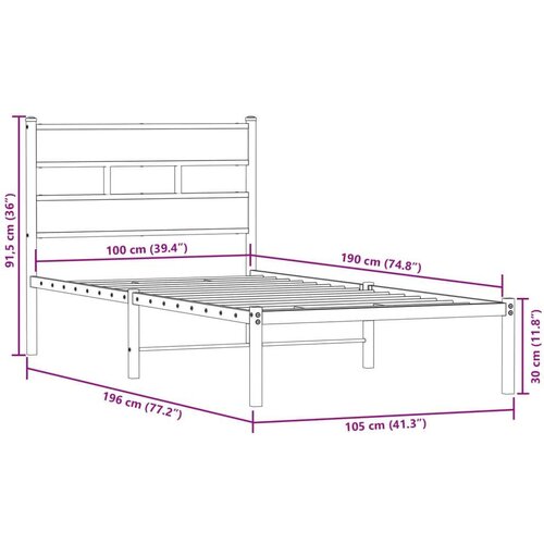 vidaXL Metalni okvir kreveta bez madraca boja hrasta sonome 100x190 cm Cene