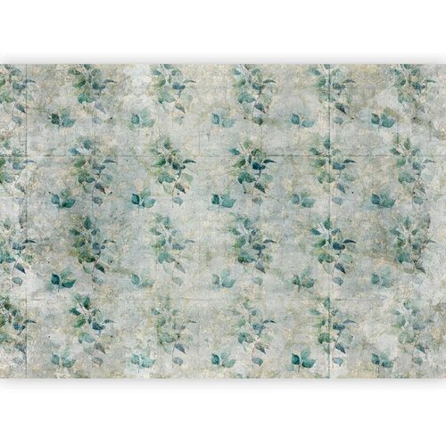  Foto tapeta - Mint tones - green leaf bouquets on a retro patterned background 200x140 Slike