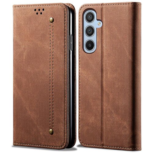 INORCO Ovitek za telefon, odporen na padce, za Samsung Galaxy A24 4G Jeans tkanina, tekstura, preklopna usnjena prevleka s stojalom, denarnica, (22036266) Slike