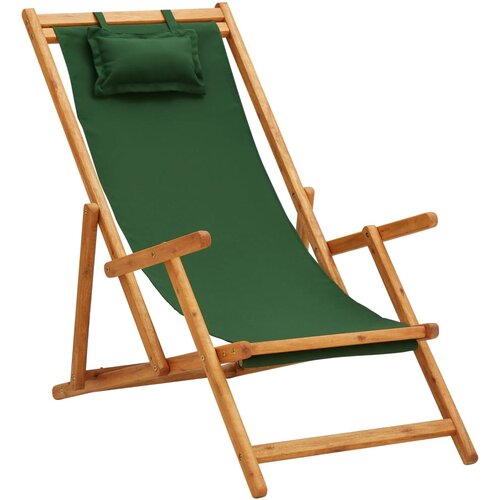  Sklopiva stolica za plažu od drva eukaliptusa i tkanine zelena Slike