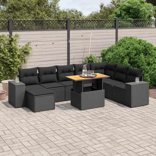 vidaXL 9-dijelni set vrtnih sofa s jastucima crni od poliratana Cijene