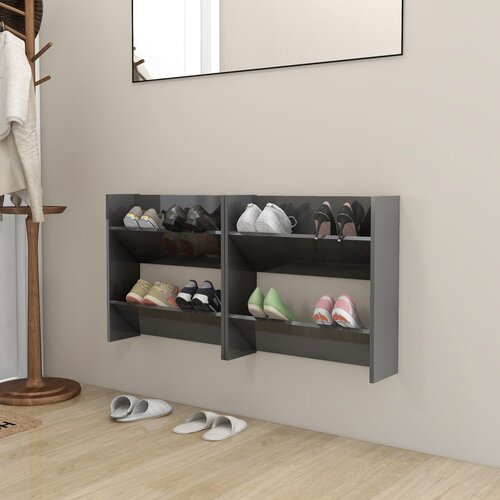  Zidni ormarići za cipele 2 kom sjajni sivi 60x18x60 cm iverica Slike