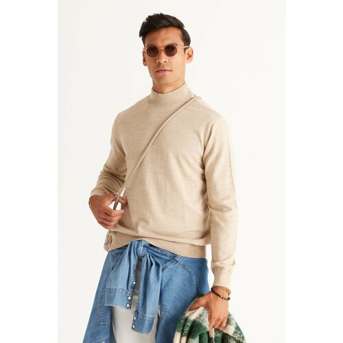 ALTINYILDIZ CLASSICS Men's Beige Anti-Pilling Standard Fit Normal Cut Half Turtleneck Knitwear Sweater. Slike