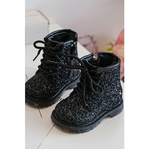 Kesi Children's glittering insulated zipper ankle boots, black Saussa Cene