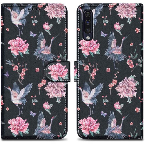 Cadorabo Ohi&scaron;je, združljiv s Samsungom - Design Crane & Flowers &scaron;t. 9 - Za&scaron;čitni pokrov z magnetnim zapiranjem, funkcijo stojala in režo za kartico, (20695058) Cene