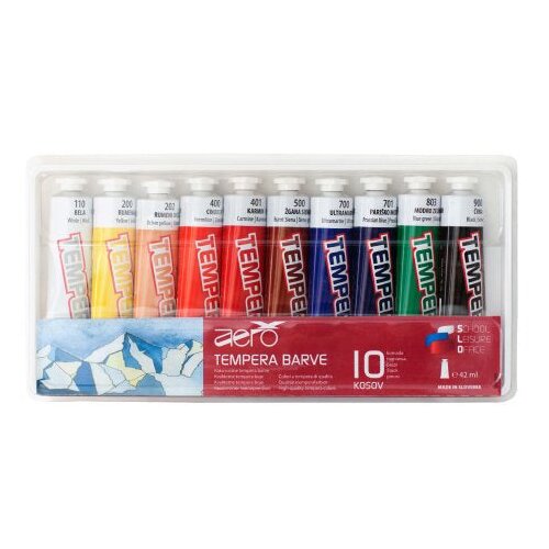 Boja tempera Aero 42ml tubice 10 kom u plastičnoj kutiji Slike
