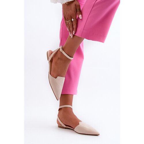 Boto Lace-up Ballerina Flats in Faux Suede with Pointed Toes Beige Ellesara Cene