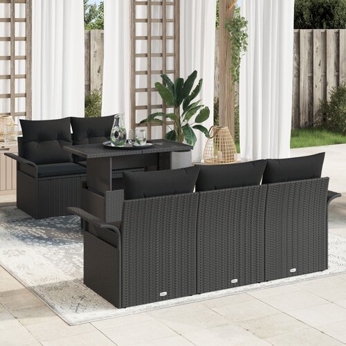VidaXL 6-delni vrtni sofaset s blazinami Črn poli ratan, 2-sedežni vrtni sofa s shranjevanjem in blazinami Črn poli ratan Slike