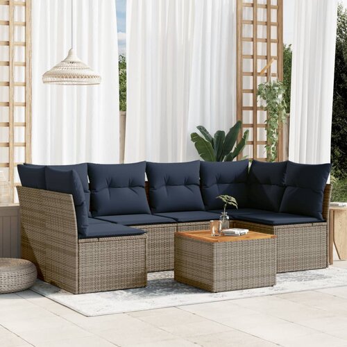 vidaXL 7-dijelni set vrtnih sofa od poliratana s jastucima sivi Cene