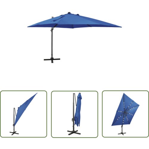  The Living Store Vrtni senčnik z LED lučkami sinje moder 300 cm - Previsni Senčnik, (21742470) Cene