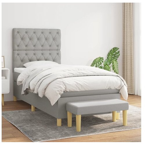  Box spring postelja z vzmetnico svetlo siva 80x200 cm blago Cene