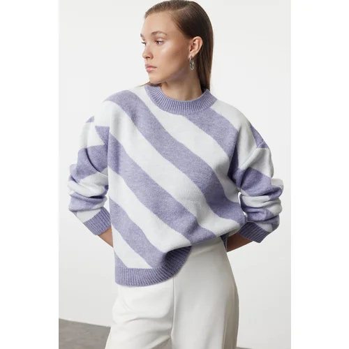 Trendyol Lilac Striped Knitted Sweater