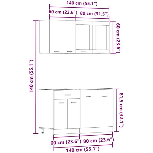  Set kuhinjskih ormarića od 4 dijela &amp;quot;Lyon&amp;quot; Artisan hrast, inženjersko drvo Slike