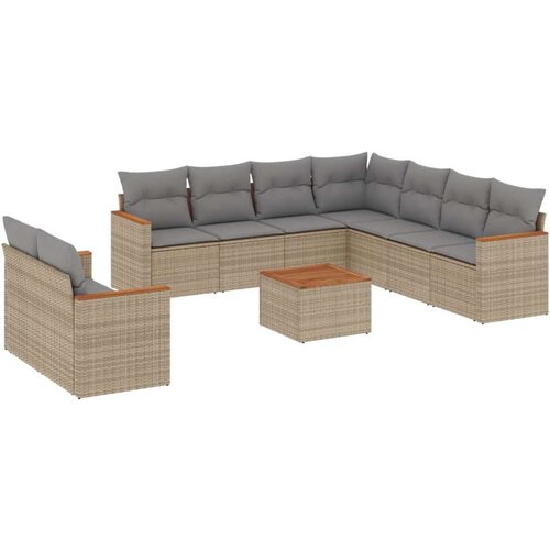  10-dijelni set vrtnih sofa s jastucima bež od poliratana Slike