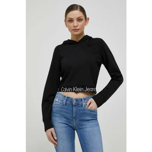 Calvin Klein Jeans Pulover ženska, črna barva, s kapuco