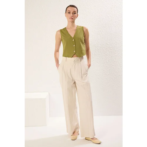 Trendyol Khaki Regular Cotton Crop Linen Woven Vest