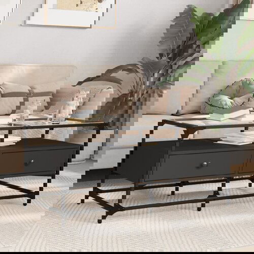 VidaXL Stolić sa staklenom povr&amp;scaron;inom crni 98,5x50x45 cm čelik Slike