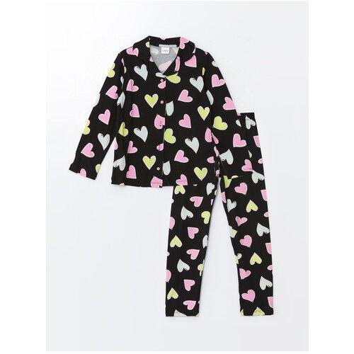 LC Waikiki Shirt Collar Printed Long Sleeve Girls Kids Pajamas Set Slike