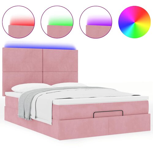  Otomanski krevet s madracima&amp;amp;LED ružičasti 140x190cm bar&amp;scaron;unasti Slike