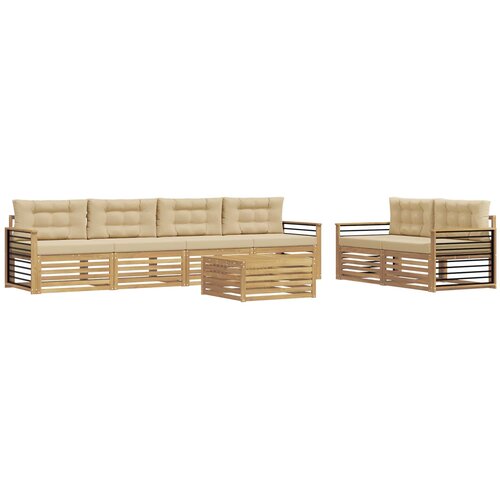 vidaXL Zunanja garnitura za sedenje 7 pcs Bela in bež Poliester, (5000280846) Cene