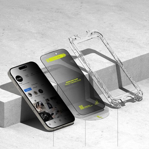  Kaljeno staklo Ringke Easy Slide (2 kom) za iPhone 16 Pro Max - Privacy Slike
