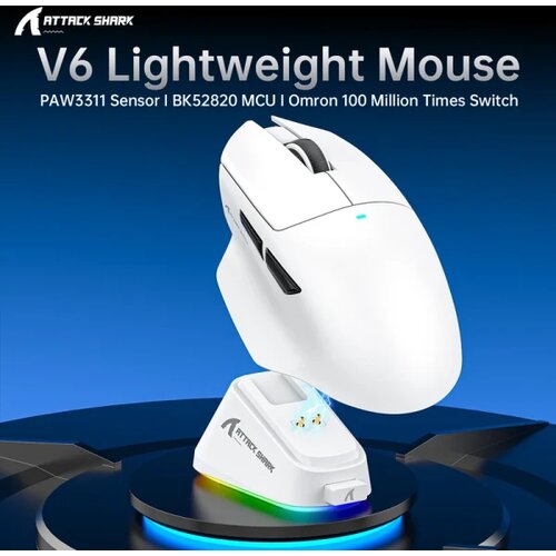 Attack Shark bežični gaming mi&amp;scaron; V6 PAW3311/25000 dpi/omron switches/white + charging dock Slike