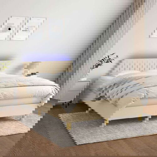  Box spring postelja z vzmetnico LED krem 120x200 cm blago, (20726801) Cene