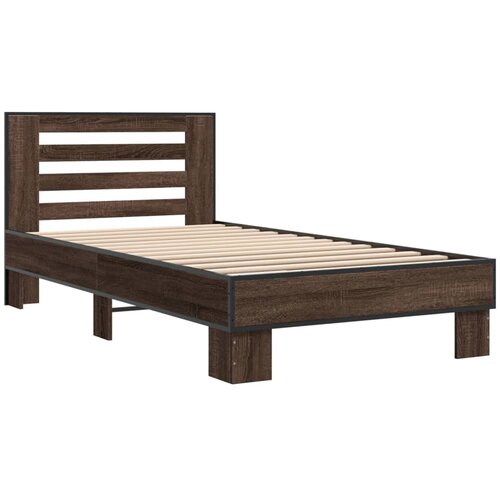 VidaXL Posteljni okvir rjav hrast 100x200 cm inženirski les in kovina, (21142822) Slike