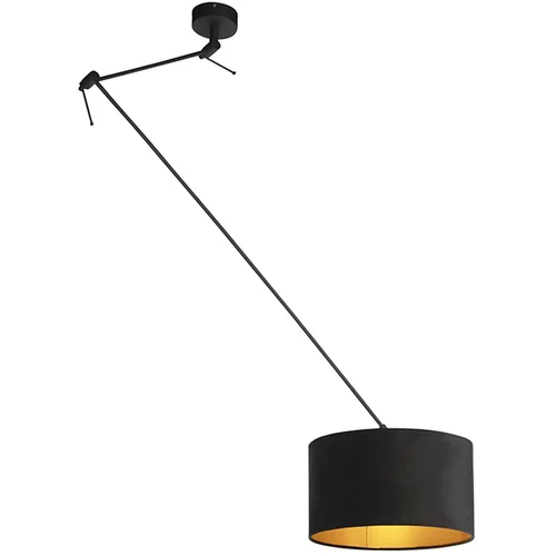 QAZQA Viseča svetilka z velur odtenkom črna z zlatom 35 cm - Blitz I črna