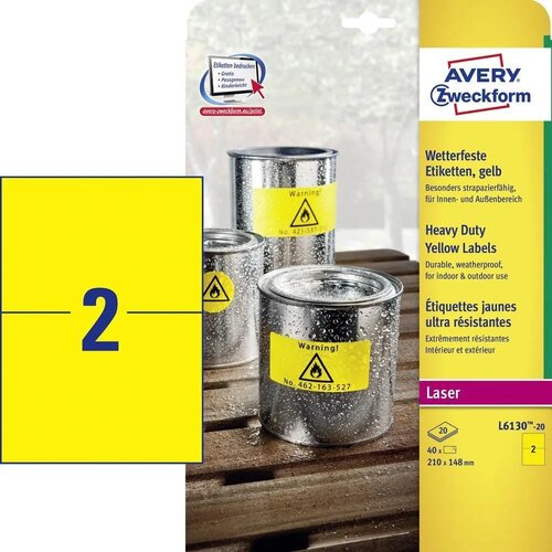 Avery Zweckform Zelo odporne etikete iz poliestra za laserske tiskalnike, rumene 210 x 148 mm Slike
