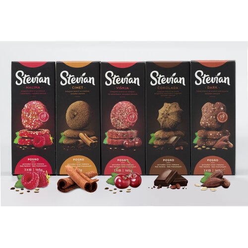 Stevian Integralni keks, Miks od 5 kutija, dark, malina, vi&scaron;nja, cimet, čokolada Cene