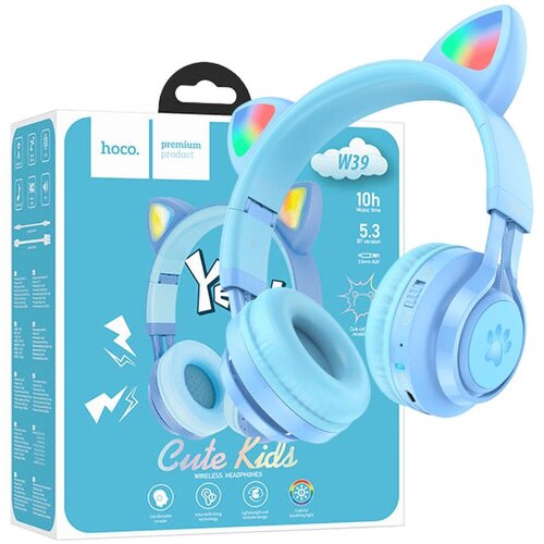 Hoco. Slu&amp;scaron;alice bežične sa mikrofonom, Bluetooth, mačje u&amp;scaron;i, plava &amp;ndash; W39 Cat ear, Blue Slike
