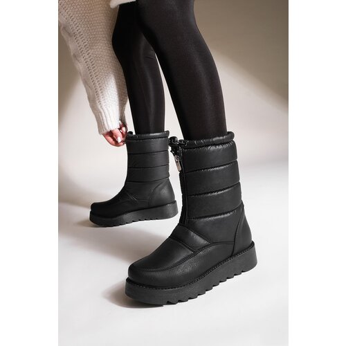Marjin Women&amp;#039;s Snow Boots with Thick Serbs and Shearling Loins, Zipper in the Front with Elasticity Deviza, Black Slike