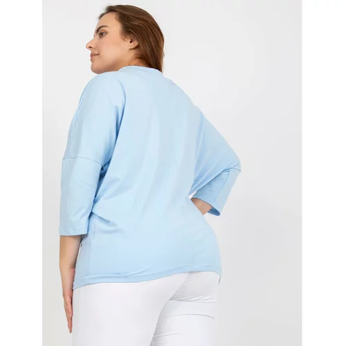 Fashion Hunters Light blue women's plus size blouse with 3/4 sleeves