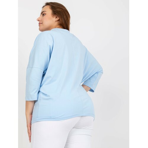 Fashion Hunters Light blue women's plus size blouse with 3/4 sleeves Cene