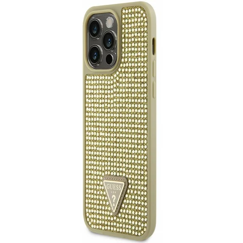 Guess Rhinestones Triangle Metal Logo Kryt pro iPhone 14 Pro Max Gold Ovitek za telefon Vijolična