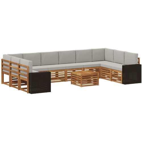 vidaXL Zunanja garnitura za sedenje 11 pcs Naravna in svetlo siva, (5000281678) Cene