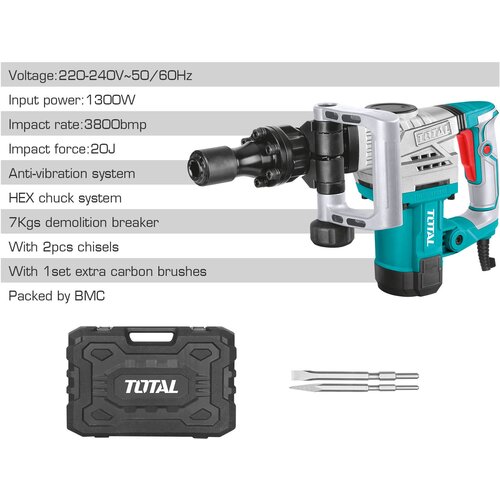 Total Električni udarni čekić za ru&amp;scaron;enje 1300W, SDS Hex/ 3800bpm/17mm/20J/ INDUSTRIAL (TH2130016) Slike