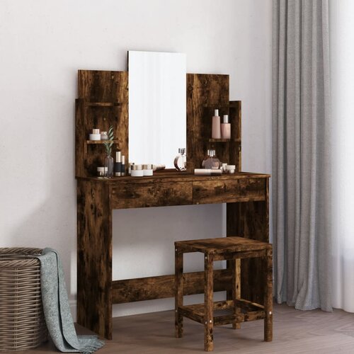  The Living Store Toaletna mizica z ogledalom dimljeni hrast 96x39x142 cm - Toaletna Mizica, (21445102) Cene