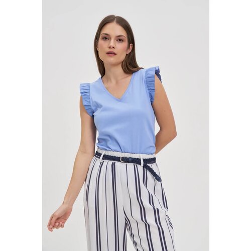 Marisse Sky Blue Blouse With Ruffles On The Shoulders Cijene